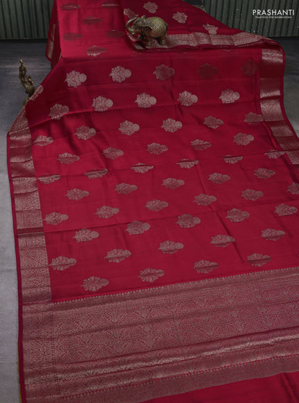 Chiniya silk saree red and mustard yellow with zari woven buttas and zari woven border