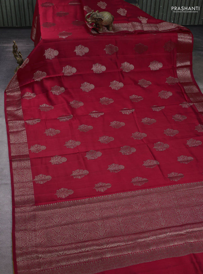 Chiniya silk saree red and mustard yellow with zari woven buttas and zari woven border