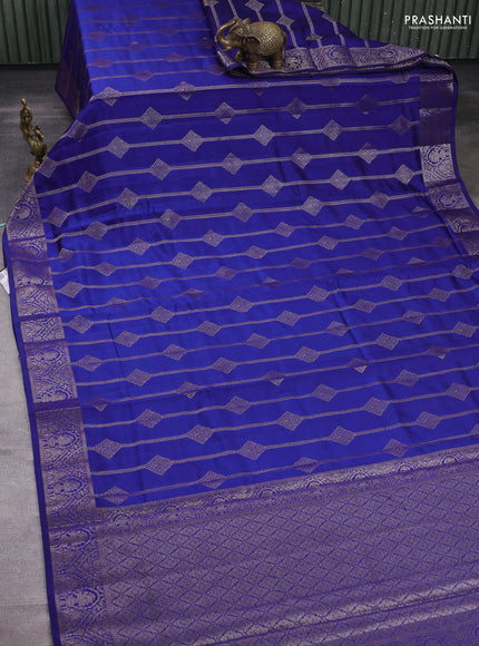 Chiniya silk saree blue and green with allover thread & zari weaves and woven border