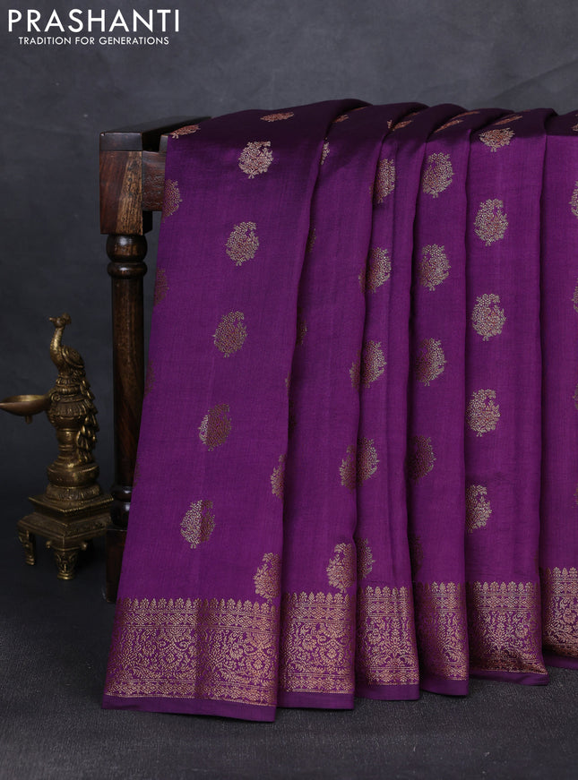 Chiniya silk saree purple and peacock blue with zari woven buttas and zari woven border