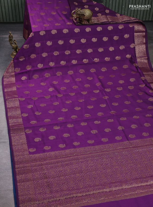 Chiniya silk saree purple and peacock blue with zari woven buttas and zari woven border
