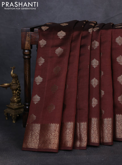 Chiniya silk saree brown and cs blue with zari woven buttas and zari woven border