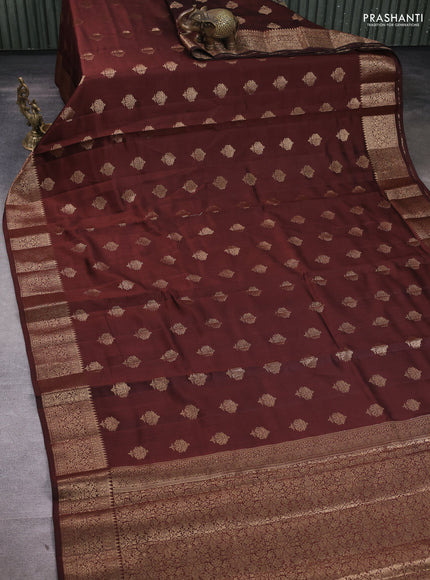 Chiniya silk saree brown and cs blue with zari woven buttas and zari woven border