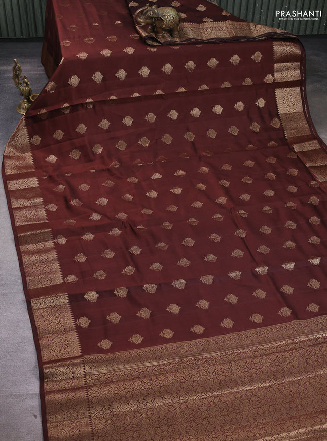 Chiniya silk saree brown and cs blue with zari woven buttas and zari woven border