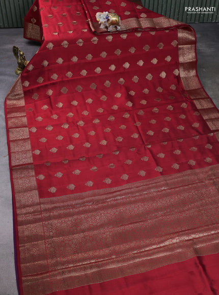 Chiniya silk saree red and purple with zari woven buttas and zari woven border