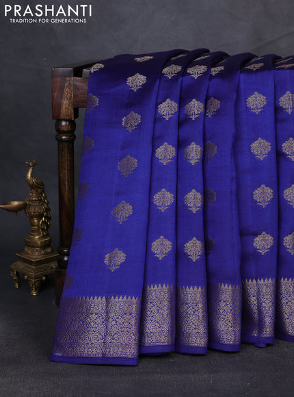 Chiniya silk saree blue and red with zari woven buttas and zari woven border