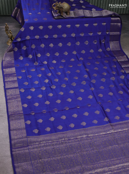 Chiniya silk saree blue and red with zari woven buttas and zari woven border