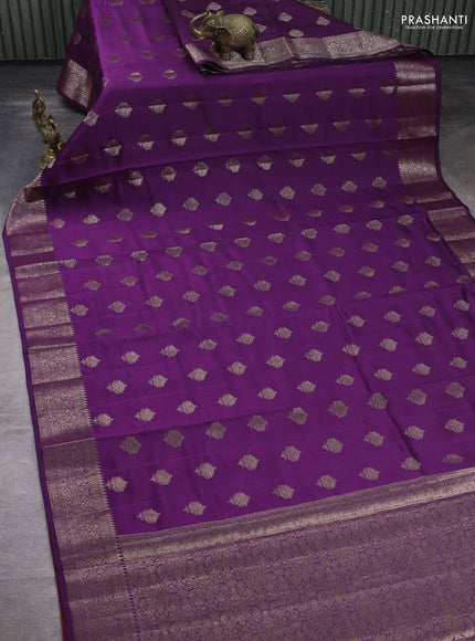 Chiniya silk saree purple and red with zari woven buttas and zari woven border