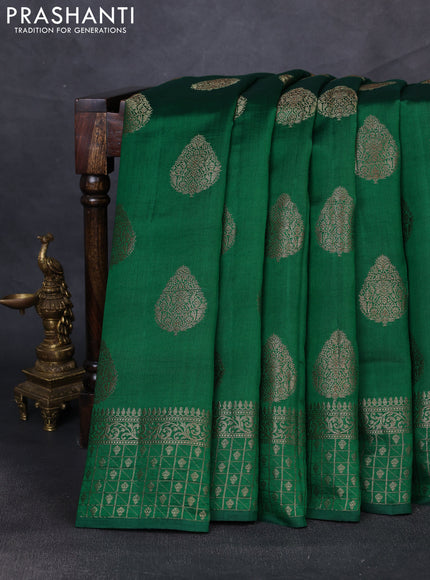 Chiniya silk saree green and red with thread & zari woven buttas and zari woven border
