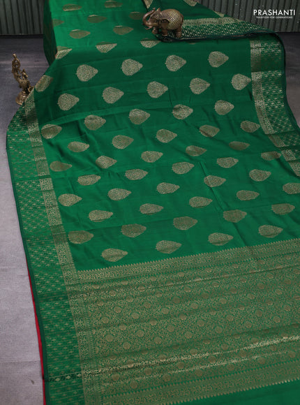 Chiniya silk saree green and red with thread & zari woven buttas and zari woven border