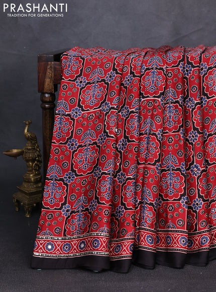 Modal silk saree maroon and black with allover ajrakh prints & sequin mirror work and sequin embroidery pallu