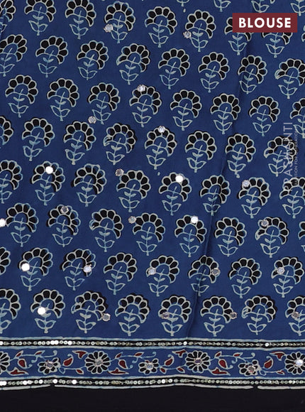 Modal silk saree indigo blue and black with allover ajrakh prints & sequin mirror work and sequin embroidery pallu
