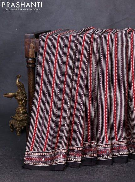 Modal silk saree rosy brown and black with allover ajrakh prints & sequin work and sequin embroidery pallu