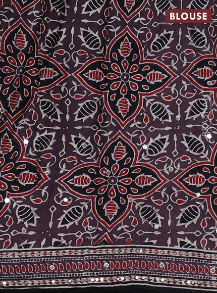 Modal silk saree rosy brown and black with allover ajrakh prints & sequin work and sequin embroidery pallu