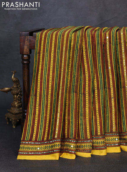 Modal silk saree yellow with allover ajrakh prints & sequin work and sequin embroidery pallu
