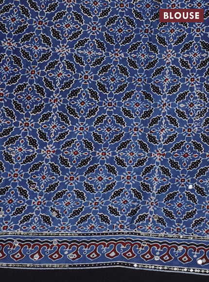 Modal silk saree indigo blue and black with allover ajrakh prints & sequin mirror work and sequin embroidery pallu