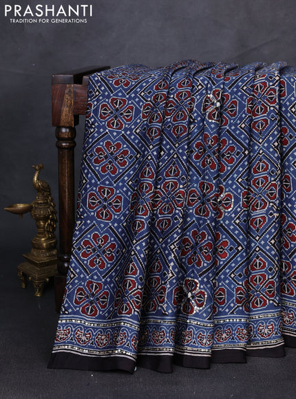 Modal silk saree indigo blue and black with allover ajrakh prints & sequin mirror work and sequin embroidery pallu