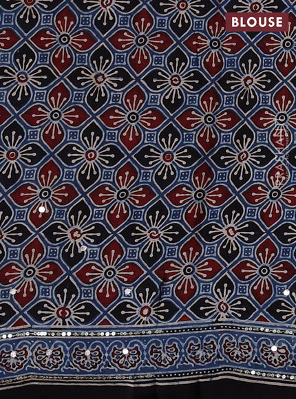Modal silk saree indigo blue and black with allover ajrakh prints & sequin mirror work and sequin embroidery pallu
