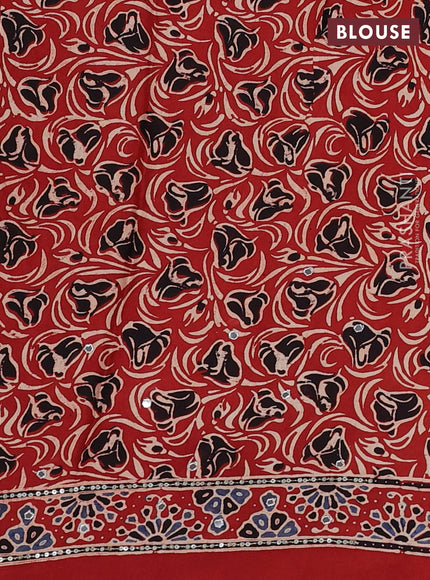 Modal silk saree rust shade with allover ajrakh prints & sequin mirror work and sequin embroidery pallu