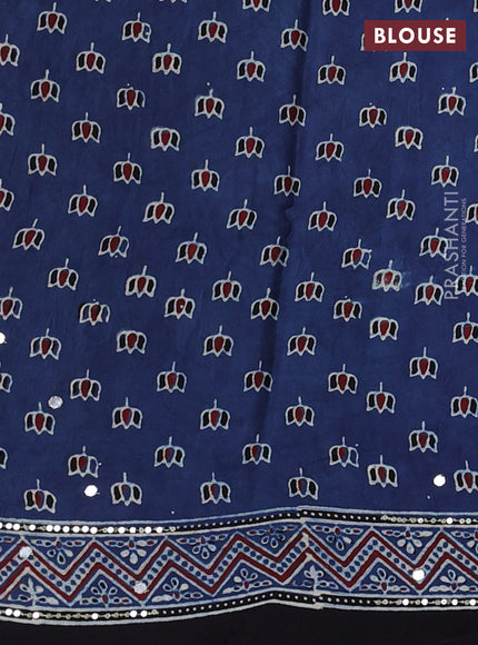 Modal silk saree indigo blue and black with allover ajrakh prints & sequin mirror work and sequin embroidery pallu