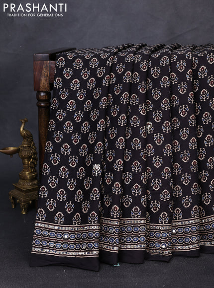 Modal silk saree black with allover ajrakh prints & sequin mirror work and sequin embroidery pallu