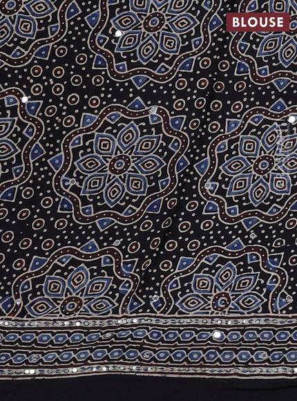 Modal silk saree black with allover ajrakh prints & sequin mirror work and sequin embroidery pallu