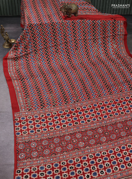 Modal silk saree multi colour and rust shade with allover zigzag prints & sequin mirror work and sequin embroidery pallu