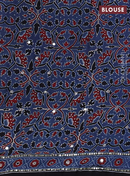 Modal silk saree indigo blue and black with allover ajrakh prints & sequin mirror work and sequin embroidery pallu