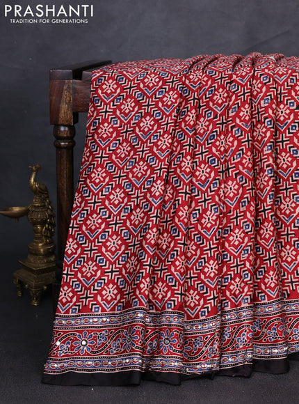 Modal silk saree maroon and black with allover ajrakh prints & sequin mirror work and sequin embroidery pallu