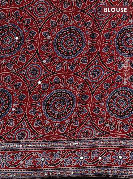Modal silk saree maroon and black with allover ajrakh prints & sequin mirror work and sequin embroidery pallu