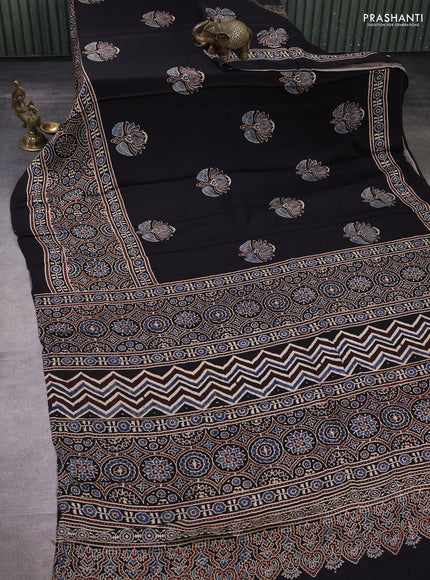Modal silk saree black with allover ajrakh prints and printed border