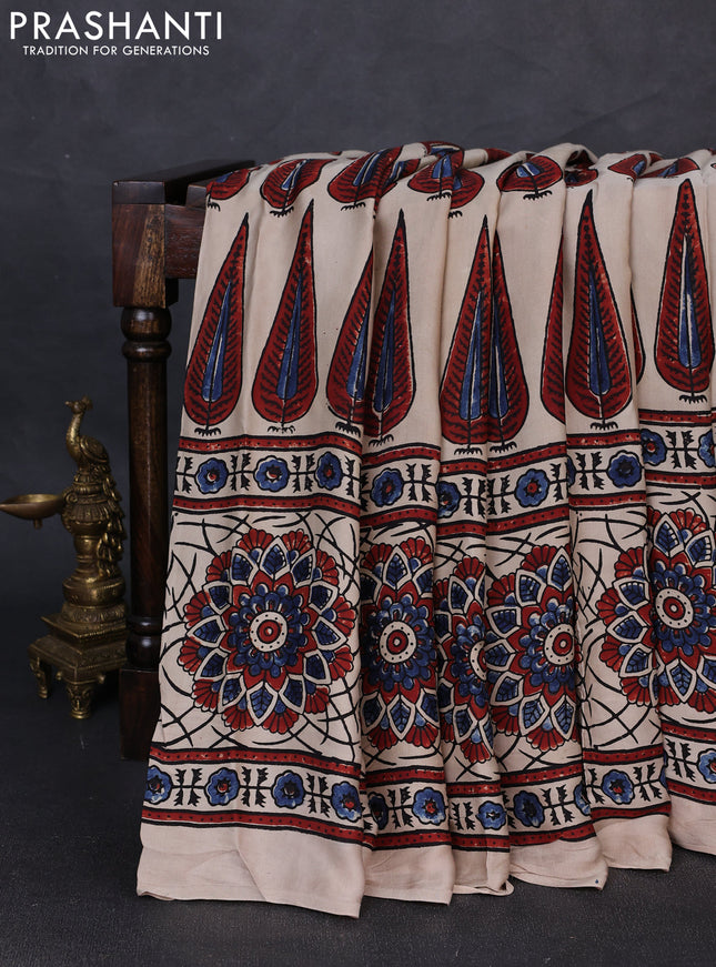 Modal silk saree beige with allover ajrakh prints and printed border