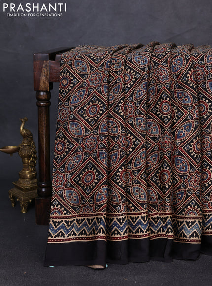 Modal silk saree black with allover ajrakh prints and printed border