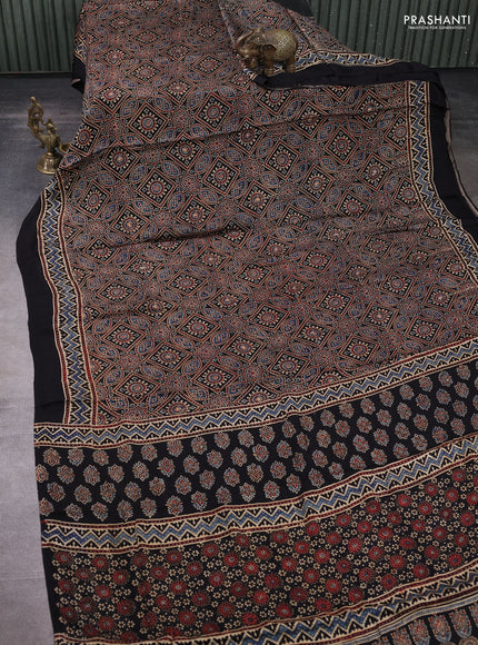 Modal silk saree black with allover ajrakh prints and printed border