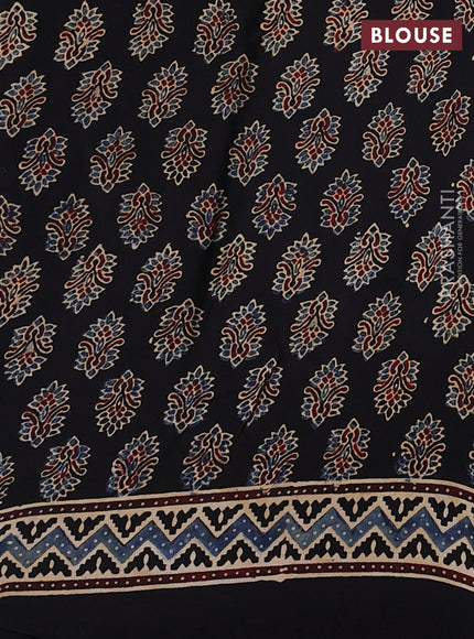 Modal silk saree black with allover ajrakh prints and printed border