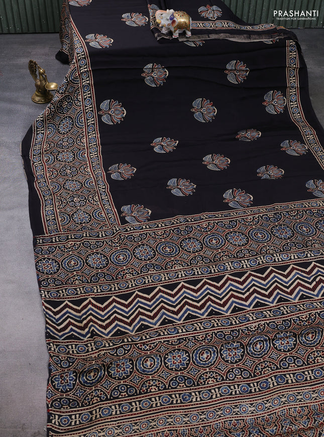 Modal silk saree black with allover ajrakh prints and printed border