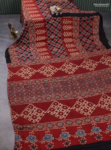 Modal silk saree maroon and black with allover ajrakh prints and printed border