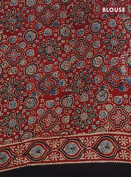 Modal silk saree maroon and black with allover ajrakh prints and printed border