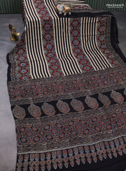 Modal silk saree black beige and black with allover ajrakh prints and printed border