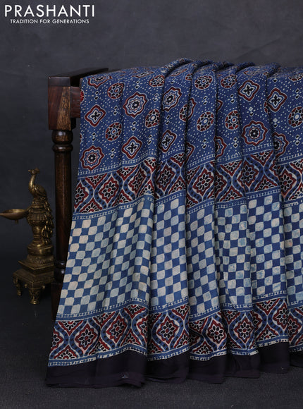 Modal silk saree indigo blue and black with allover ajrakh prints and printed border