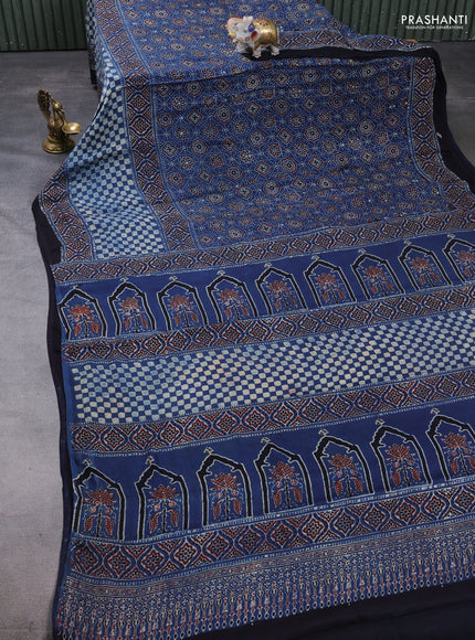 Modal silk saree indigo blue and black with allover ajrakh prints and printed border