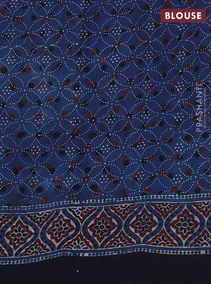 Modal silk saree indigo blue and black with allover ajrakh prints and printed border