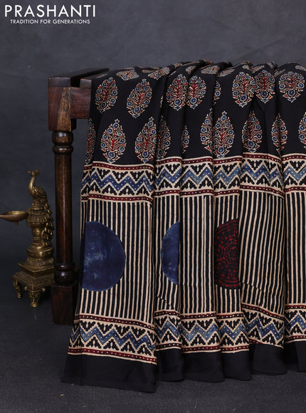 Modal silk saree black and beige with allover ajrakh prints and printed border