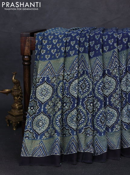 Modal silk saree indigo blue and black with allover ajrakh prints and printed border
