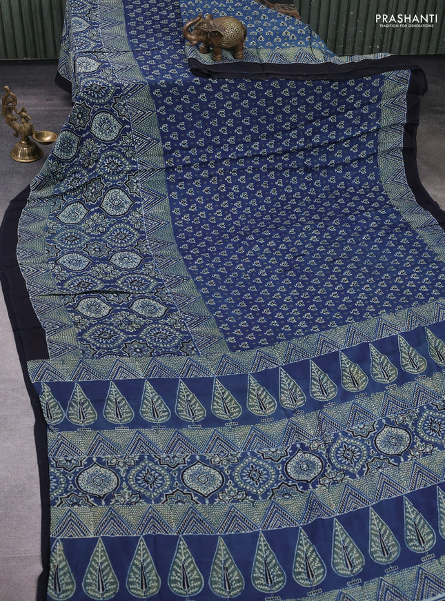 Modal silk saree indigo blue and black with allover ajrakh prints and printed border