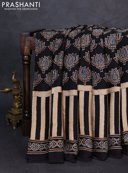 Modal silk saree black with allover ajrakh prints and printed border