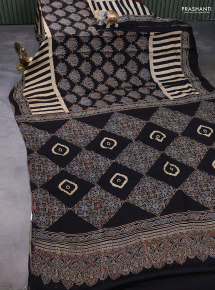 Modal silk saree black with allover ajrakh prints and printed border