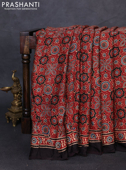 Modal silk saree maroon and coffee brown with allover ajrakh prints and printed border