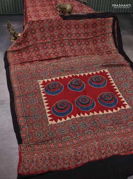 Modal silk saree maroon and coffee brown with allover ajrakh prints and printed border