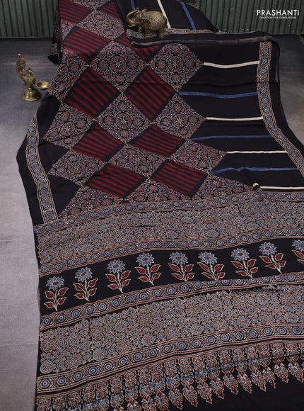 Modal silk saree black with allover ajrakh prints and printed border